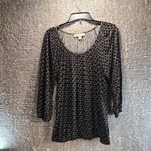 Michael Kors Women Black & White Geo Print Long Sleeve Pullover Blouse Top PL